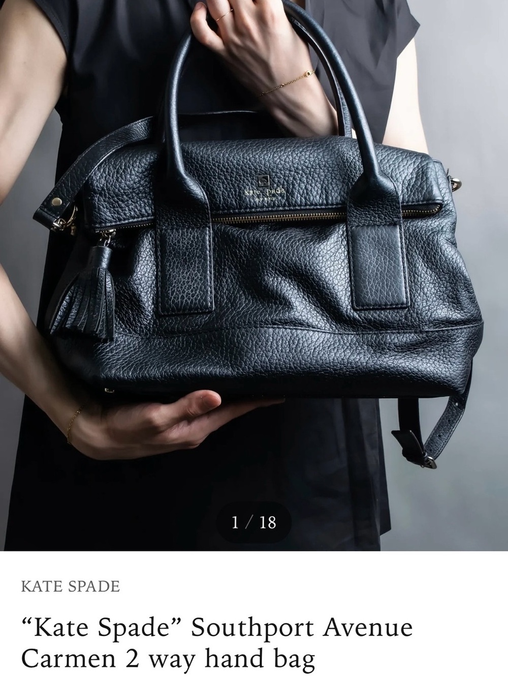 kate spade Black Pebble Leather Satchel with Tassel